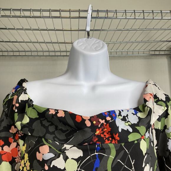 Banana Republic Dark Floral Off Shoulder Dress Size L Tall Moto‎ Boho Flowy - Picture 9 of 14